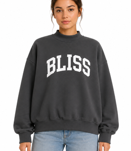 Oversized Women's <b>Mock</b> <b>Neck</b> Pullover Sweatshirt Front Logo Cotton Blend Cozy Everyday Streetwear Fashion <b>Top</b> - Product Image 4