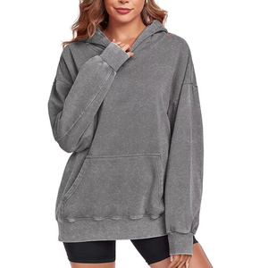 Sweat à capuche oversize pour femme, effet délavé, style vintage, en coton, basique, violet, tendance streetwear printemps - Product Image 2