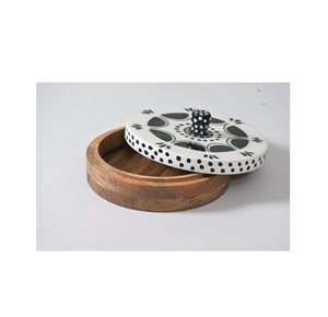 Design Eco-Friendly wood Enamel Printed Casserole <b>Pot</b> Fully Handcrafted Wood Hand Grip for at best price - Product Image 6