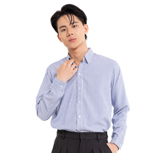 Chemise habillée rayée à manches longues pour homme, 100 % coton popeline, infroissable, col rabattu, style décontracté chic, manches longues, pour le printemps - Product Image 4