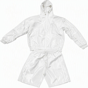 TRACK SPORTS <b>Men's</b> <b>Orange</b> Waterproof Hooded Fleece-Lined 100% Cotton Streetwear Tracksuit Set Zip-Up Jacket & <b>Shorts</b> - Product Image 5
