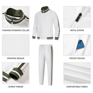 Men's Tracksuit Set Stand Collar Zip Up Jacket and Striped Pants Two <b>Piece</b> Sporty Outfit White Green - Product Image 6