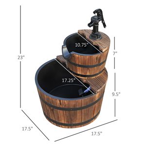 Fontana a Cascata a Doppio Livello con Barile, Elettrica, Autoportante in Legno per Giardino, Prato, Cortile, Parco e Decorazioni Esterne - Product Image 3