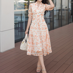 Sweet Women's Summer Floral Print Mini <b>Dress</b> Short Sleeve Puff Sleeve A-Line <b>Elastic</b> Waist Woven Cotton Casual <b>Dress</b> - Product Image 6