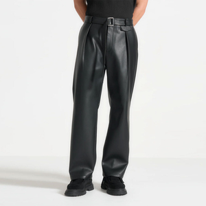 Custom Breathable <b>Waterproof</b> Straight Loose Fit Street Style Men Leather Pants High Quality Men's Casual Outdoor Leather Pants - Product Image 1