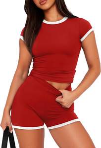 Ensemble deux pièces décontracté pour femme en polyester lavé uni, doux et confortable, avec haut et short assortis, respirant, idéal pour la maison - Product Image 2