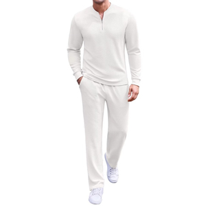 Conjunto Deportivo Unisex de Talla Grande, 2 Piezas, Poliéster/Nailon Grueso, Cierre de Cremallera de 1/4, Cintura Elástica, Manga Larga, Casual - Product Image 6