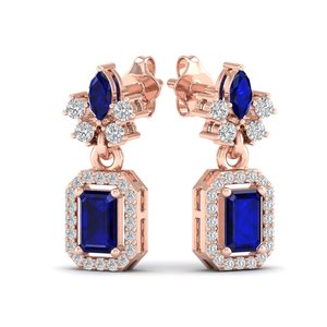 REYES Long <b>Dangle</b> Bridal Accessories Jewelry Fashion 14K Gold <b>Diamond</b> Wedding <b>Earrings</b> Luxury Blue Sapphire Gemstone <b>Earring</b> - Product Image 1