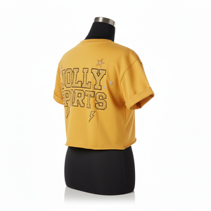 Camiseta Corta para Mujer, Tela de Jersey de Algodón Premium, Color Mostaza, Logotipo con Pedrería, Personalizable, Transpirable - Product Image 5