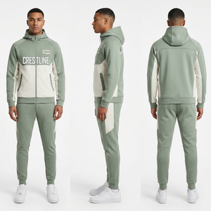 Men Green <b>Yellow</b> Color Block <b>Tracksuit</b> Set Full Sleeve Sporty Zipper Front Custom Logo Print Side Pockets Autumn Wear - Product Image 2
