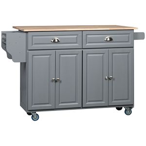 Carrello da Cucina Moderno Grigio Scuro con Ruote, Piano Ribaltabile in Legno di Gomma Resistente, Armadietti Portaoggetti in Acciaio e MDF - Product Image 1