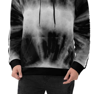 Sweat-shirts à capuche tie-dye vierges en gros pour hommes, sweat-shirts en polaire surdimensionnés, personnalisables avec logo, pull à capuche noir et blanc - Product Image 6