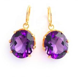 ต่างหูชุบทอง18K ต่างหูลวดอเมทิสต์สีฟ้าสำหรับผู้หญิงและผู้หญิงต่างหูเงินแท้ - Product Image 2