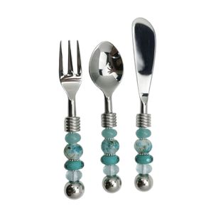 Juego de Cubiertos de Acero Inoxidable de Diseño Moderno, Cubertería de Lujo con Mango Acrílico con Cuentas Únicas, Juego de Tenedor, Cuchara y Cuchillo para Mantequilla - Product Image 1