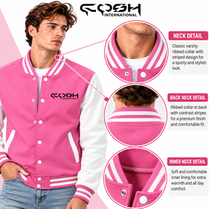 Chaqueta Varsity Rosa para Hombre con Bloques de Color, Transpirable, Cuello Alto, con Botones, Chaqueta Bomber Casual Rosa, Chaqueta Deportiva con Bloques de Color para Hombre - Product Image 5