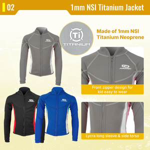 Chaqueta de Neopreno de Titanio NSI de 1 mm Aropec para Niños, Manga de Spandex, Cremallera Frontal, Top Térmico para Natación, Traje de Neopreno con Costuras Planas para OEM/ODM - Product Image 3