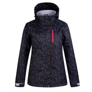 Chaqueta de Esquí y Snowboard para Mujer, Negra con Puntos Rosas, Azules, Amarillos y Blancos, con Capucha, Acolchada, Impermeable, Aislante Sintética para Invierno - Product Image 1