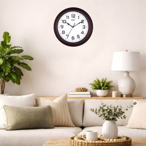Horloge murale ronde en quartz SONAM, cadran blanc, chiffres noirs, design minimaliste, silencieuse, facile à lire pour le bureau - Product Image 2