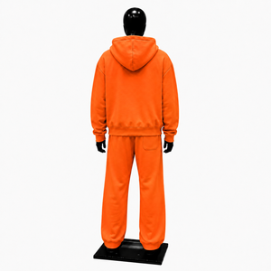Conjunto de chándal naranja para hombre, sudadera con capucha de cremallera completa y pantalones jogger, personalizado, al por mayor, ropa casual urbana, ropa deportiva de forro polar, dos piezas, en oferta. - Product Image 2