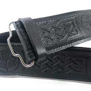 Cinturón Escocés de Cuero Negro para Kilt con Diseño de Cardo Grabado, Suministros de Fábrica Personalizados de Alta Calidad - Product Image 4