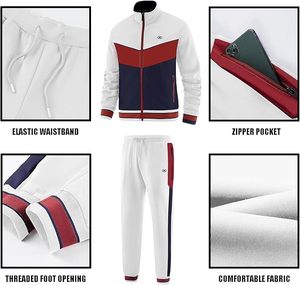 Conjunto Deportivo Unisex con Bloques de Color Blanco, Rojo y Azul Marino, Chaqueta con Cierre Completo y Bolsillos Laterales, Pantalones con Cordón Ajustable, Estilo Deportivo Otoñal - Product Image 4