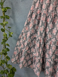 Elegant Grey Floral Tiered Maxi <b>Skirt</b> crafted in soft breathable cotton for effortless style and festive comfort - Product Image 2
