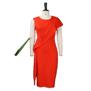 Stylish Polyester Spandex Pencil Career Dress Comfortable <b>Stretch</b> Satin with <b>Lace</b> Decoration Wrinkle-Resistant Office Use Summer - Product Image 1