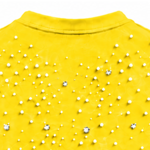 Unisex <b>Bright</b> Yellow Pearl Beaded <b>T</b> <b>Shirt</b> Fashion Crew Neck Short Sleeve Pearl Embellished Tee for Streetwear and Everyday - Product Image 4