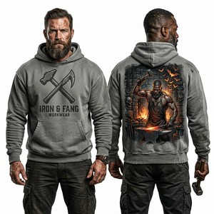 Sweat à capuche personnalisé pour homme en coton épais, délavé à l'acide, style streetwear, avec imprimé graphique œil et patch brodé, OEM - Product Image 6