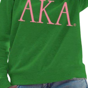 Sudadera Universitaria AKA con Cuello Redondo, Bordado Verde y Rosa de Pakistán, Sudadera Personalizada para Hermandades Griegas - Product Image 4
