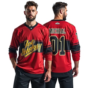Ice Hockey Jersey Men's Red Black V-Neck Full Sleeve Sublimated Print Moisture Wicking Polyester Sport Apparel - Product Image 2