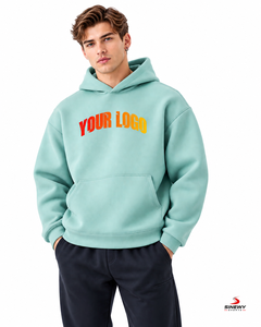 Sweat-shirt unisexe vert menthe à capuche zippé, en polaire oversize, décontracté, avec logo imprimé sur le devant, coupe ample, pour l'hiver, écologique - Product Image 5