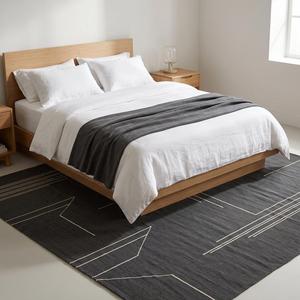 Modern Geometric Charcoal <b>Grey</b> Handwoven Flatweave Wool Anti Slip Medium Pile Area <b>Rug</b> Minimalist Line Art Office Living Room - Product Image 5