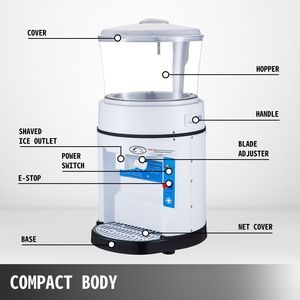 Tritaghiaccio Commerciale da 350W per Uso Alberghiero, Tramoggia da 8 kg, Velocità di Rotazione 320 RPM, Macchina Elettrica da Tavolo per Coni di Neve - Product Image 2
