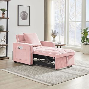 Modern <b>Single</b> Adult Chair <b>Bed</b> Recliner with <b>Adjustable</b> Back Three-in-One Pink Folding Sofa <b>Bed</b> for Berth Use - Product Image 1