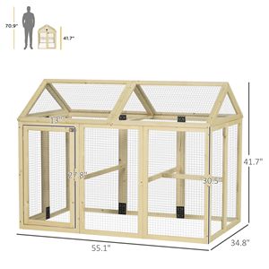 Recinto per Polli in Legno Componibile 4.6FT X 2.8FT, Gabbia per Animali in Legno Naturale con Posatoi - Product Image 3