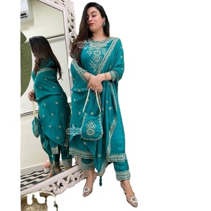 VICHITRA BLUMING Women's Designer Festive Wear <b>Silk</b> <b>Fabric</b> Heavy Modern Salwar Kameez Regular Fit Quick Dry All Seasons Work - Product Image 1