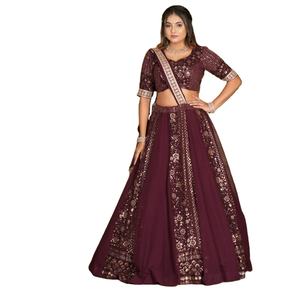 ใหม่พิเศษHeavy Georgette Heavyเย็บปักถักร้อยSari Sequenceการเข้ารหัสลูกไม้เย็บLehenga Choiคอลเลกชันสําหรับผู้หญิง - Product Image 2