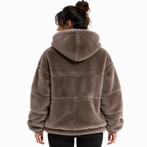Sweat-shirt à capuche zippé en sherpa de haute qualité, en polaire pelucheuse avec poches avant, décontracté, personnalisable B2B, pour hommes, en coton polaire - Product Image 2