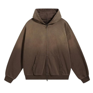 Custom Vintage Acid Wash Full Zip Hoodie Oversized Heavyweight Sun Faded Brown Hoodies Men Streetwear - Product Image 5