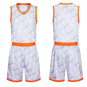 Conjunto de Uniforme de Baloncesto Sublimado Personalizado, Blanco y Naranja, Cuello en V, Sin Mangas, Absorbente de Humedad, Unisex para Adultos, para Todas las Temporadas - Product Image 1