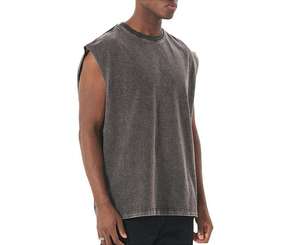 Débardeur décontracté gris sans manches à col rond pour homme, style tricoté uni teint - Product Image 3