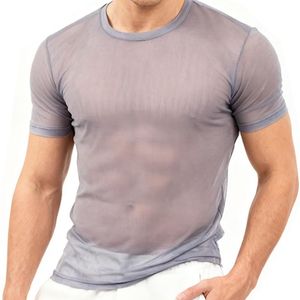Chemises en maille soyeuse gris chiné personnalisées à séchage rapide, manches courtes, semi-transparentes, coupe athlétique, effet résille - Product Image 1