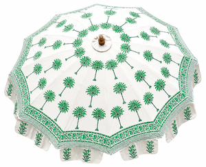 Parasol de jardin à motif palmier imprimé au bloc, style bohème indien, parasol de plage, protection solaire pour patios, parasol de jardin fait main, B2B OEM - Product Image 1