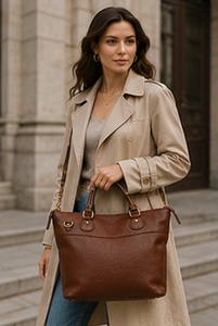 Sac fourre-tout tendance en cuir véritable pour femme Gravs, sac à bandoulière avec poignée supérieure, grande capacité, fermeture éclair amovible, doublure en polyester - Product Image 3