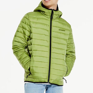 Veste matelassée à capuche verte pour homme, fermeture éclair sur le devant, couleur unie, coupe-vent, rembourrage en polyester, vêtement d'automne - Product Image 3