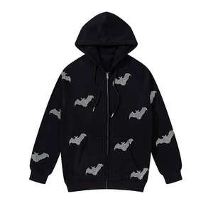 Sudadera con capucha personalizada Y2K con gráfico de murciélago y pedrería, estilo oversize, streetwear, Harajuku, hip hop, gótica, negra, unisex. - Product Image 1