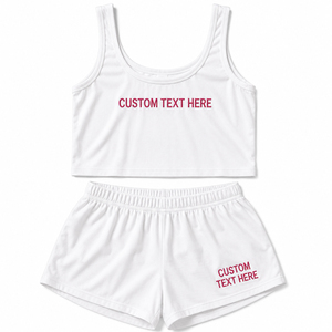 Conjunto de Camiseta sin Mangas y Pantalones Cortos de Algodón para Mujer, Personalizable con Texto, Transpirable, Cuello Redondo, Ropa Casual de Playa, Blanco y Negro con Letras Impresas en la Parte Delantera - Product Image 3
