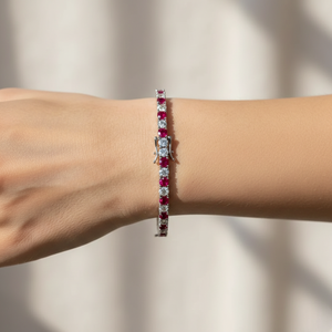 Bracelet tennis 2,5 mm en or blanc massif 10 carats plaqué rhodium, bicolore, style hip-hop, entièrement serti de moissanite rouge VVS et de rubis synthétiques - Product Image 3