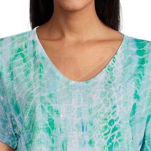 Camiseta de Mujer con Cuello en V, Manga Corta, Estampada, Corte Holgado, Estilo Casual, para Primavera/Verano, Tejido de Punto Transpirable, Verde/Azul - Product Image 3